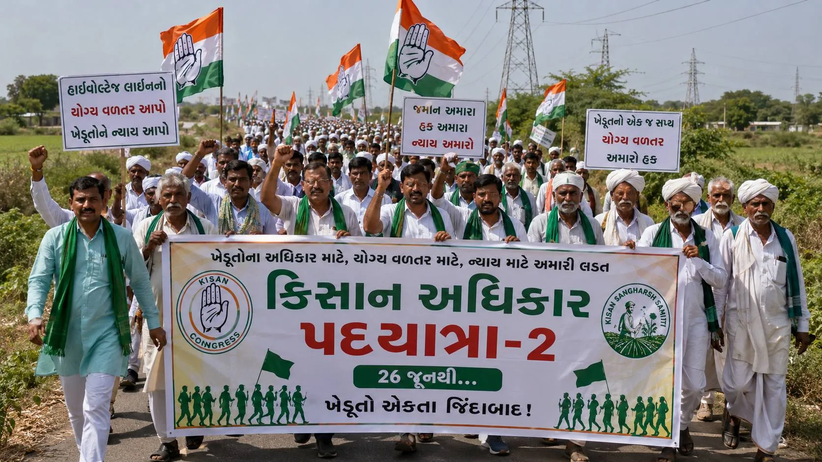 vij line virodh gujarat : ખેડૂતોના હક્કો માટે કોંગ્રેસ ફરી મેદાને, , વીજલાઇન વળતર મુદ્દે 26 જૂનથી દ્વારકા સુધી પગપાળા યાત્રાની જાહેરાત