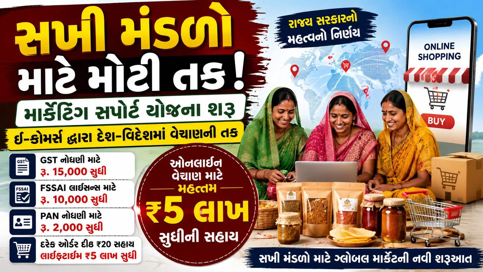 Sakhi Mandal Yojana : ઓનલાઈન વેચાણ માટે સરકાર સખી મંડળોને 5 લાખ સુધી સહાય આપશે, નવી માર્કેટિંગ સપોર્ટ યોજના શરૂ કરાઈ