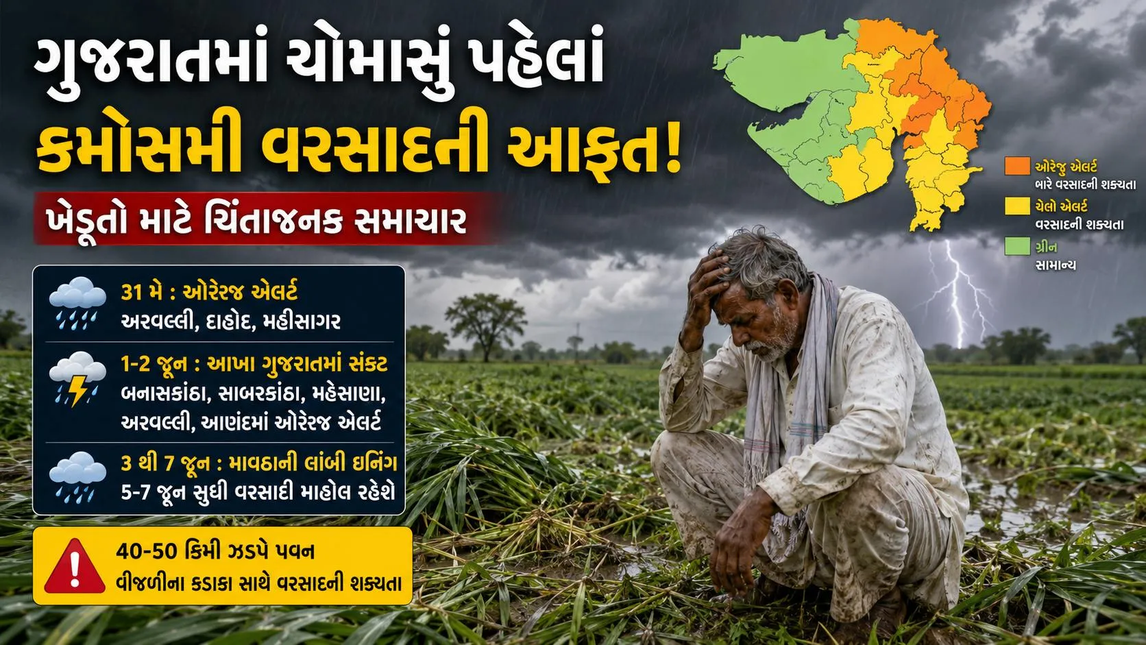 Monsoon 2026 : 31 મેંથી ગુજરાતમાં માવઠું જામશે, આ જિલ્લાઓમાં  ઓરેન્જ એલર્ટ જારી